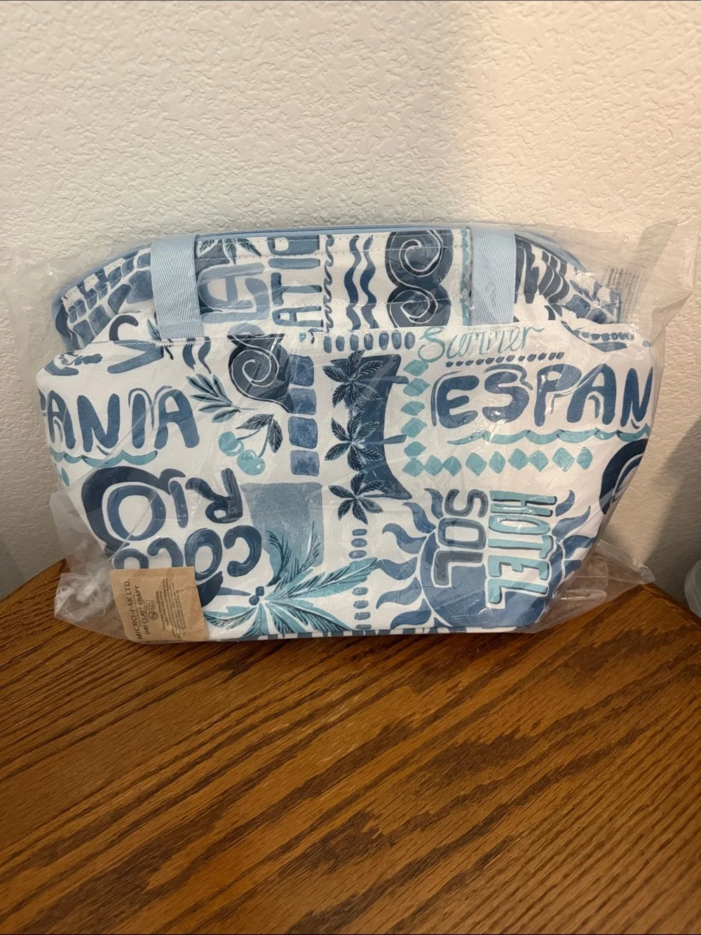 Chico's Cute Summer Print Light Blue and Teal Small Cooler Tote NWT